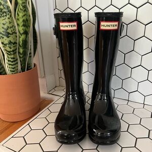 Hunter Glossy Black Tall Rain Boots Kids